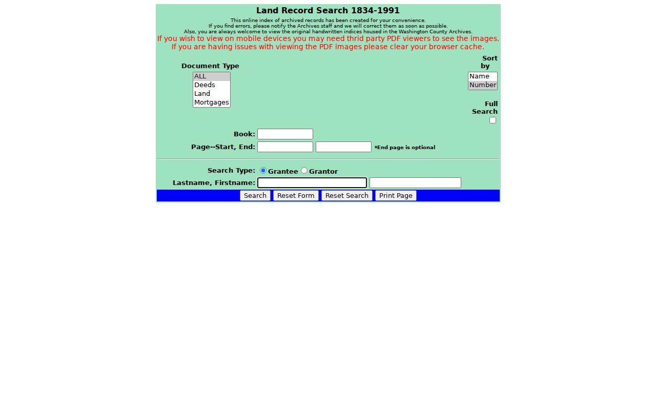 Washington County Archives Chronicle grantor-grantee land index for tracing previous owners