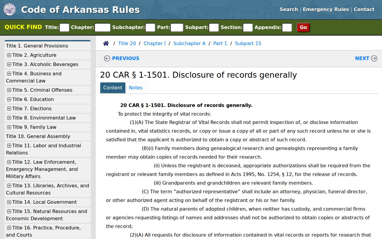 Washington County resident lookup and Arkansas vital record access rule